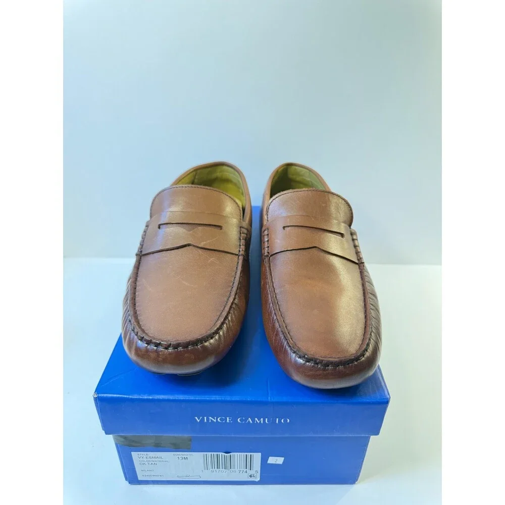 Vince Camuto Men's Esmail Penny Loafer, Dark Tan Leather, 13 Medium